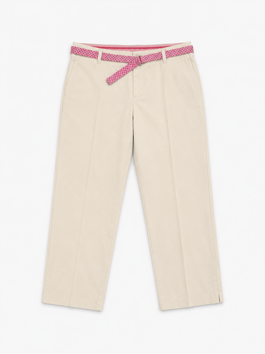 PANTALÓN CAPRI CREMA CON CINTURÓN ROSADO | JONES NEW YORK SIGNATURE | TALLA 16 (XL)