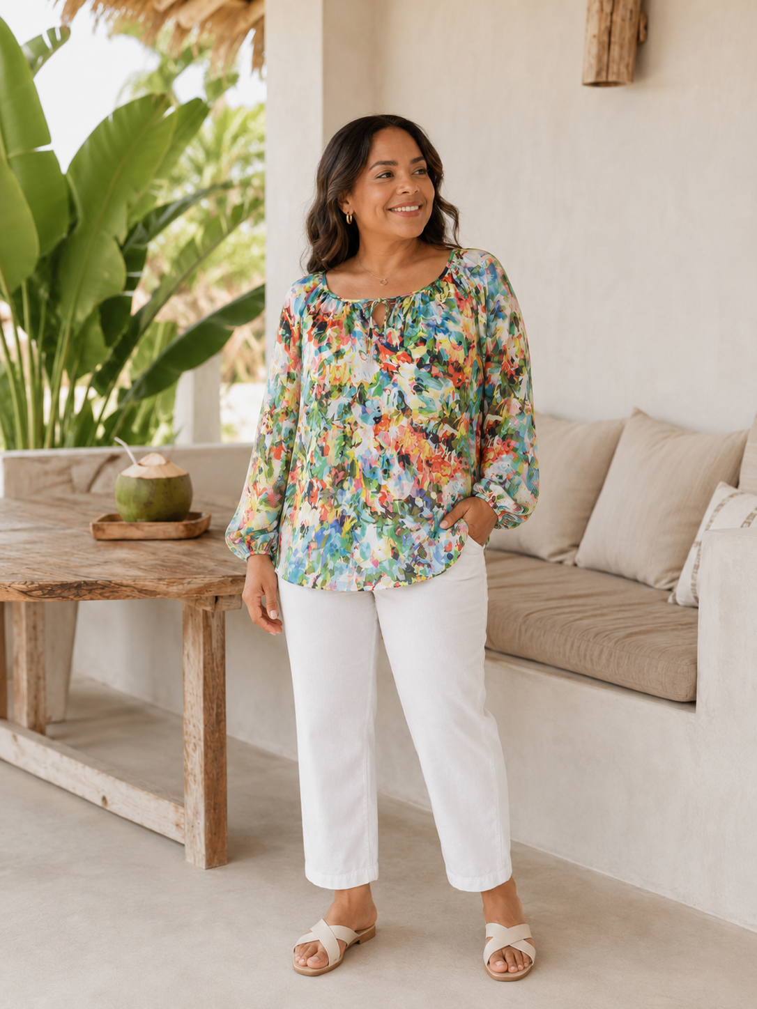 BLUSA ESTAMPADO ACUARELA TRANSPARENTE | LIZ CLAIBORNE | TALLA PL