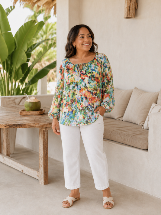 BLUSA ESTAMPADO ACUARELA TRANSPARENTE | LIZ CLAIBORNE | TALLA PL