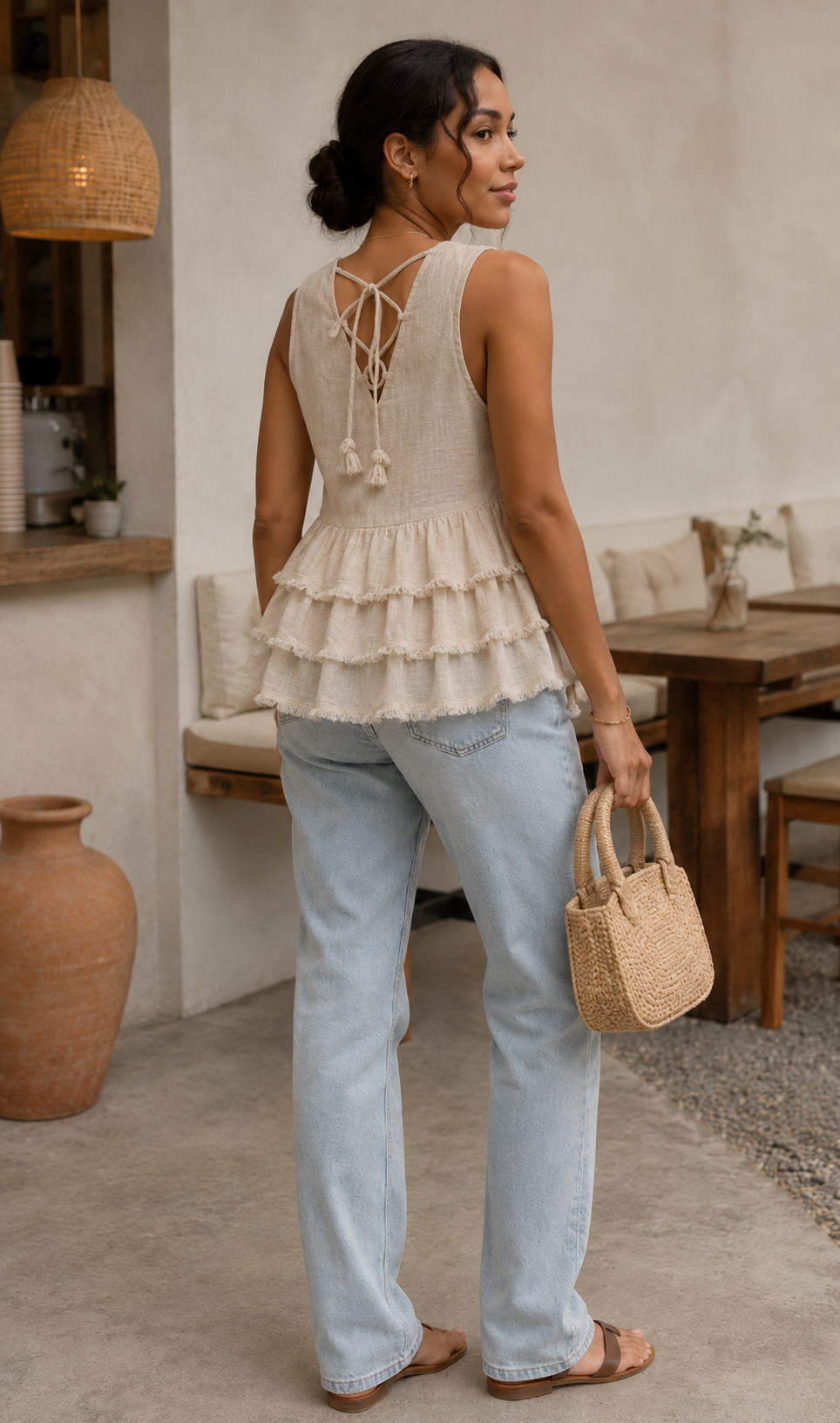 TOP CON ESCOTE ENTRELAZADO Y VOLANTES | ENTRO | TALLA S