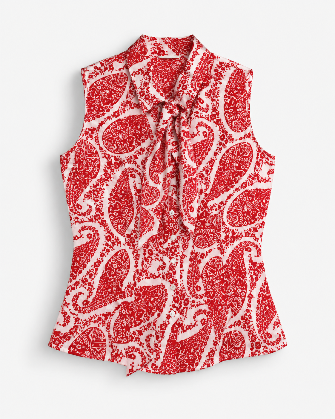 CAMISA SIN MANGAS ESTAMPADA CON LAZO PARA MUJER | TAHARI | TALLA XS PETITE