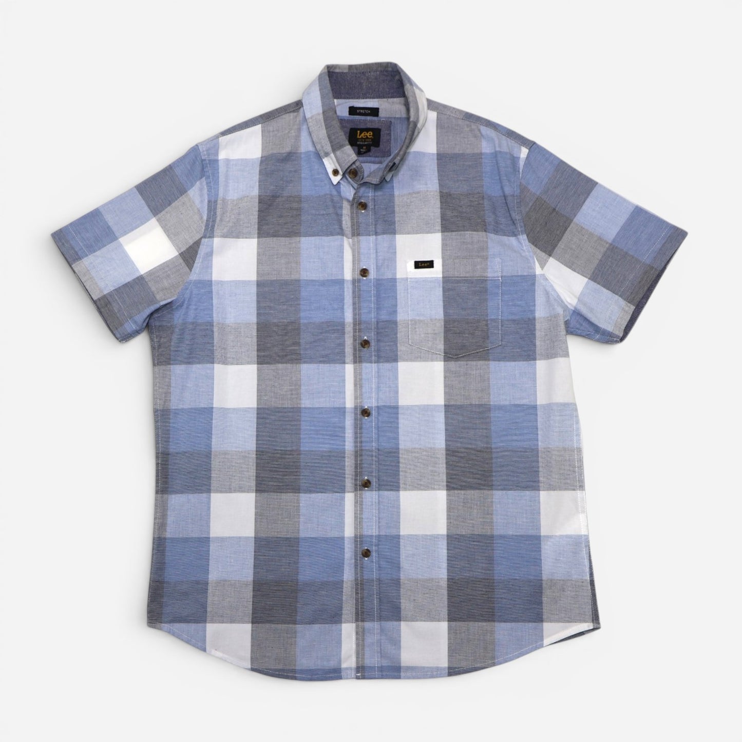 CAMISA MANGA CORTA DE CUADROS AZUL Y GRIS | LEE | TALLA M