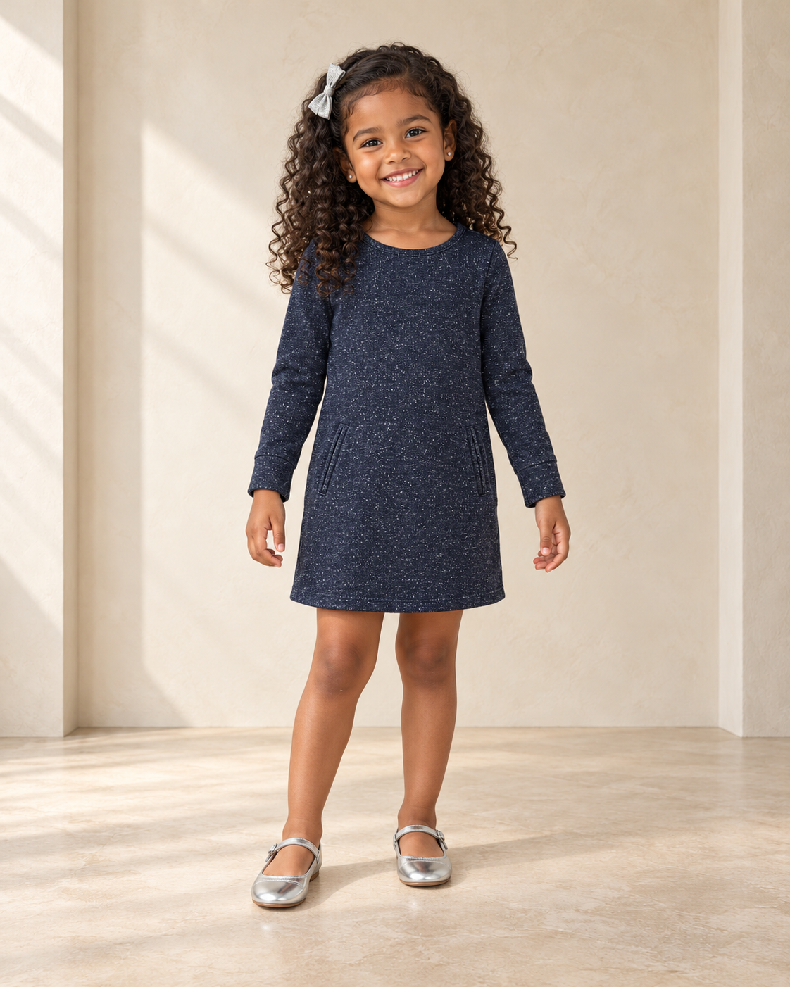 VESTIDO GRIS CON BRILLO DE MANGAS LARGAS PARA NIÑA | OLD NAVY | TALLA 4T