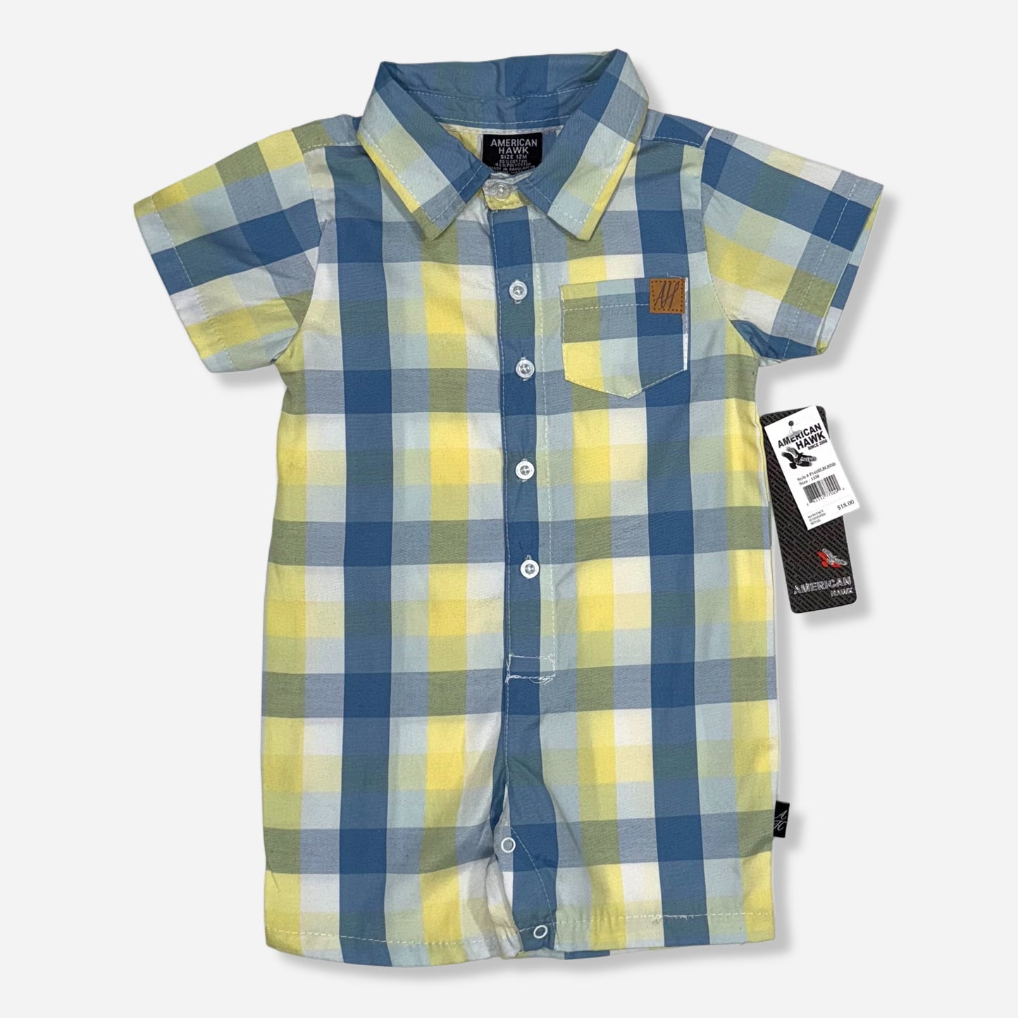 ROMPER A CUADROS AMARILLO Y AZUL PARA NIÑOS | AMERICAN HAWK | 12M