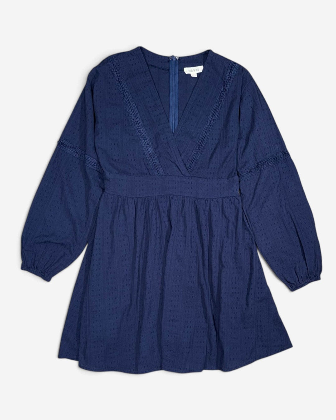 Vestido corto azul marino con encaje y mangas largas para mujer Fashion On Earth talla L, ropa de segunda mano en República Dominicana
