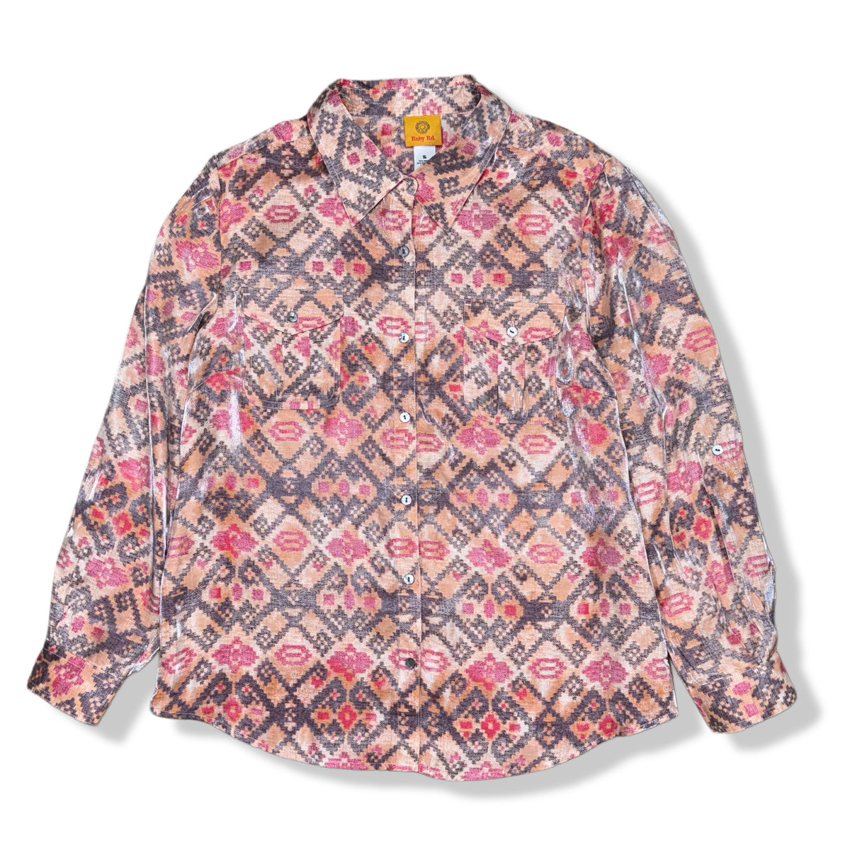 CAMISA CON ESTAMPADO AZTECA PARA MUJER | RUBY RD. | TALLA 16 (XL)