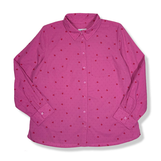 CAMISA ROSADA CON CORAZONES | DENIM & CO. | TALLA L