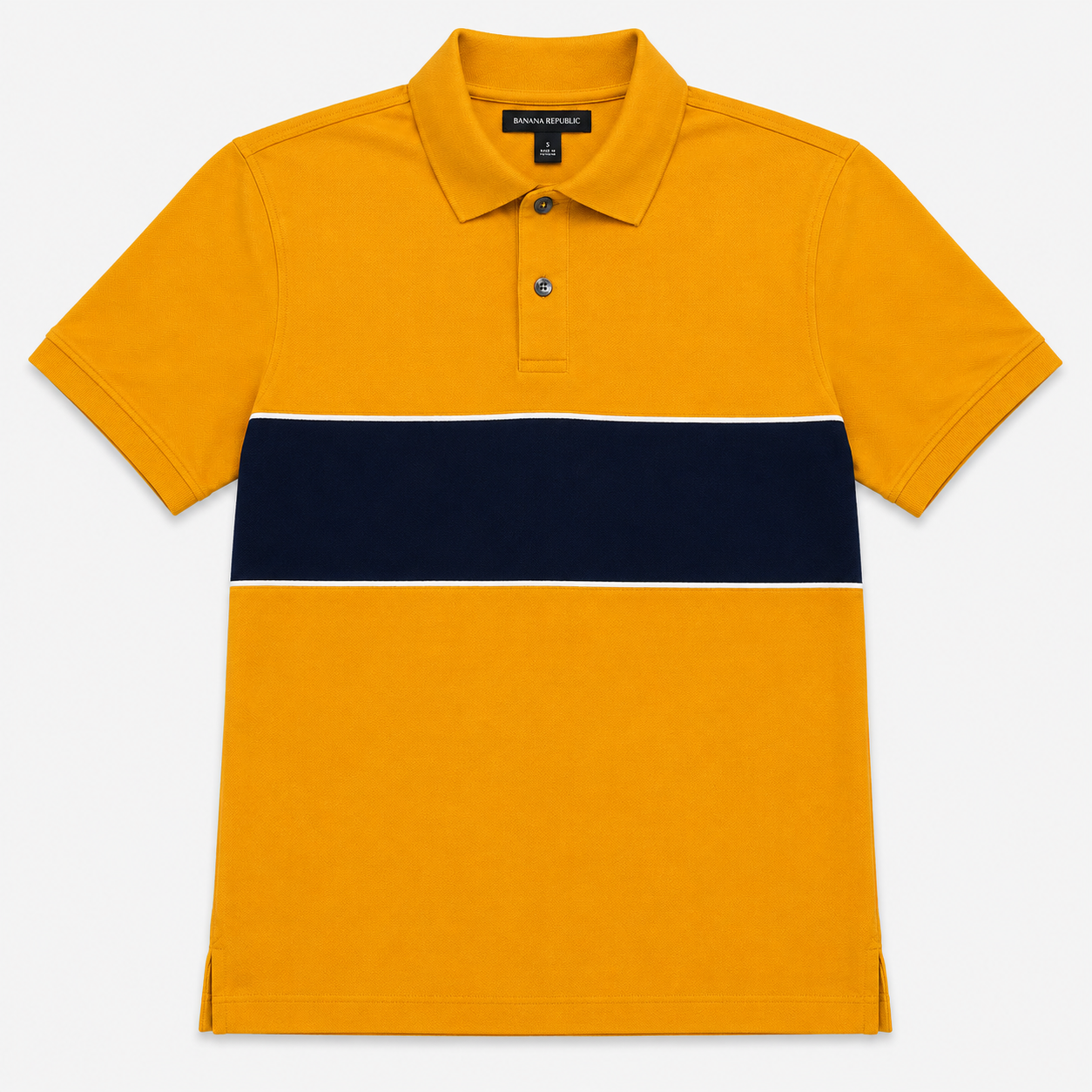 POLO COLOR MOSTAZA CON FRANJA NEGRA | BANANA REPUBLIC | TALLA S