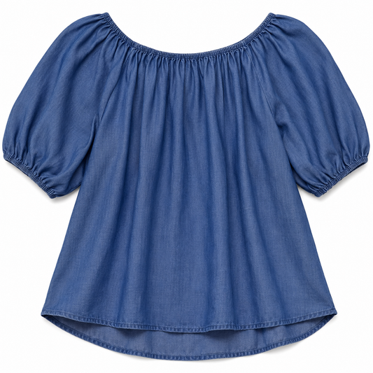 BLUSA DENIM CON MANGAS ABULLONADAS | LOFT | TALLA L