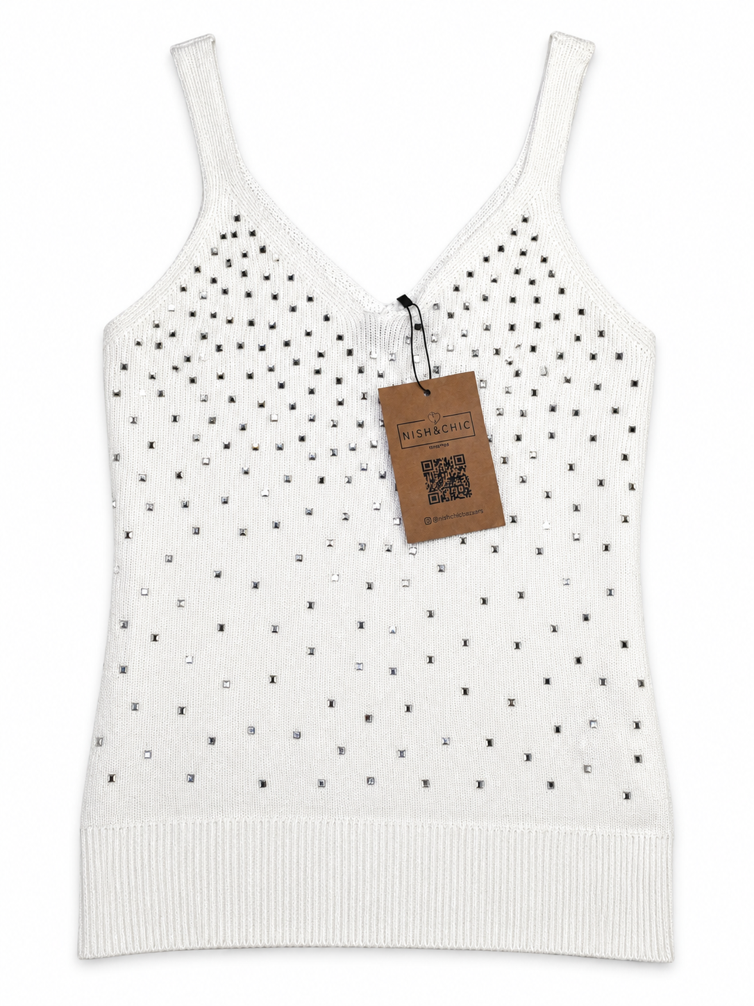 TOP BLANCO CON APLICACIONES DE CRISTAL | NISAN | TALLA S