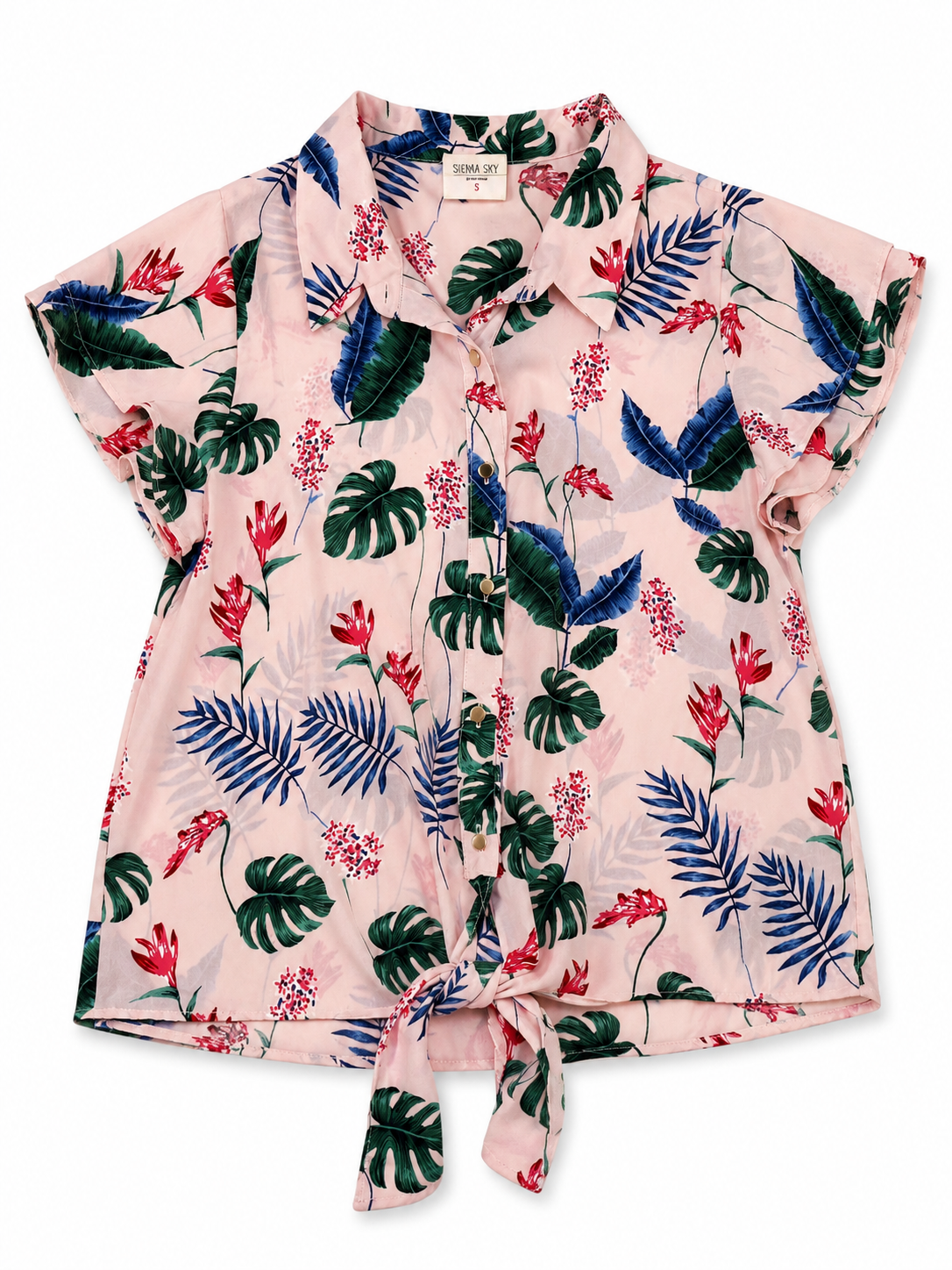 CAMISA MANGA CORTA CON ESTAMPADO TROPICAL | SIENNA SKY | TALLA S