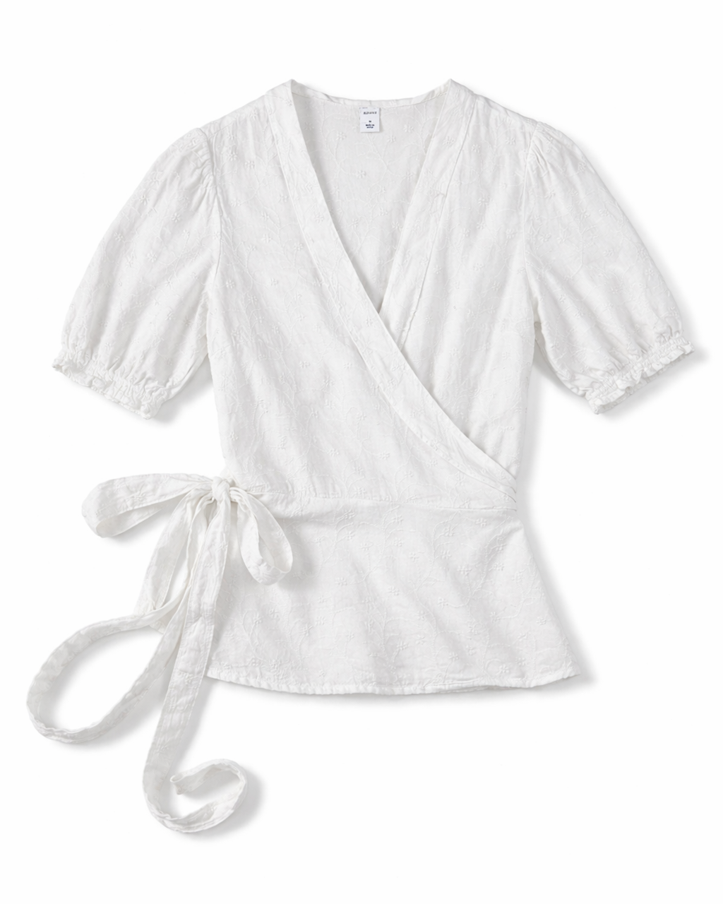 BLUSA CRUZADA BLANCA CON BORDADO FLORAL Y LAZO | OLD NAVY | TALLA M