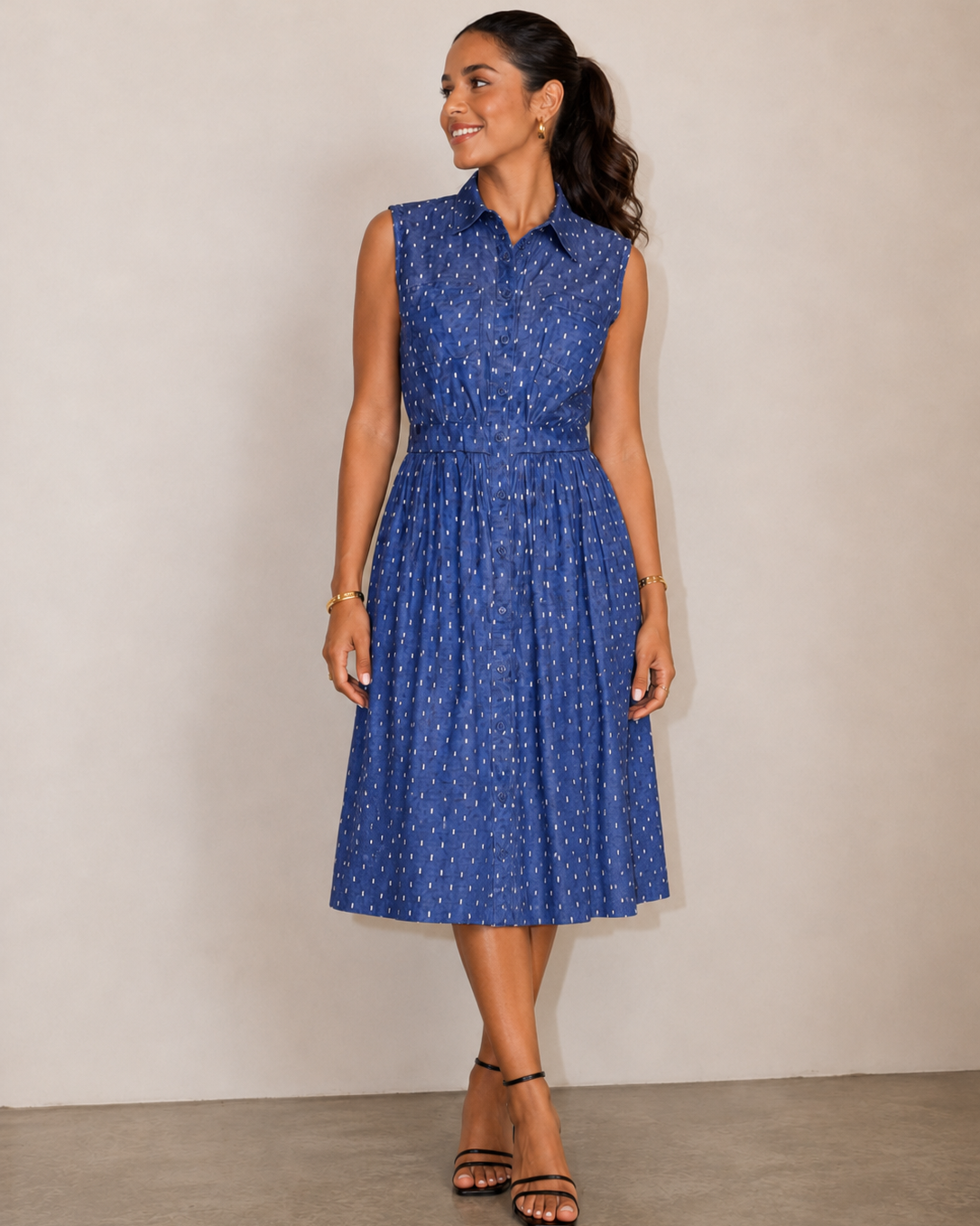 VESTIDO CAMISERO MIDI SIN MANGAS | EVA MENDES | TALLA 6 (S)