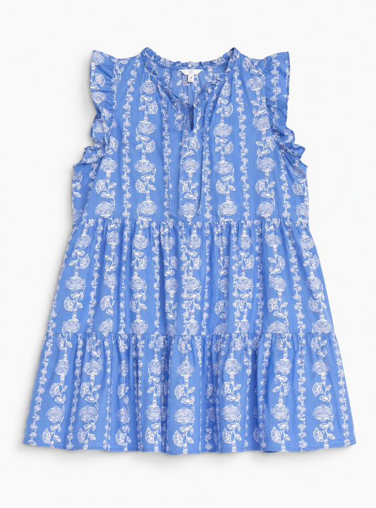 VESTIDO CORTO AZUL CON ESTAMPADO FLORAL BLANCO | TIME & TRU | TALLA XXL (20)