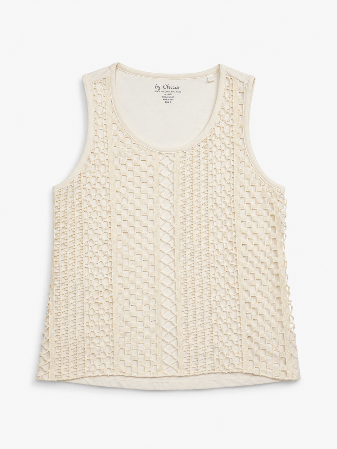TOP SIN MANGAS COLOR CREMA CON DETALLE TEXTURIZADO | CHICO’S | TALLA L