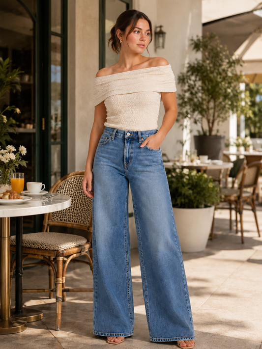 BLUSA OFF-SHOULDER TEXTURIZADA COLOR BEIGE | IF SHE LOVES | TALLA S