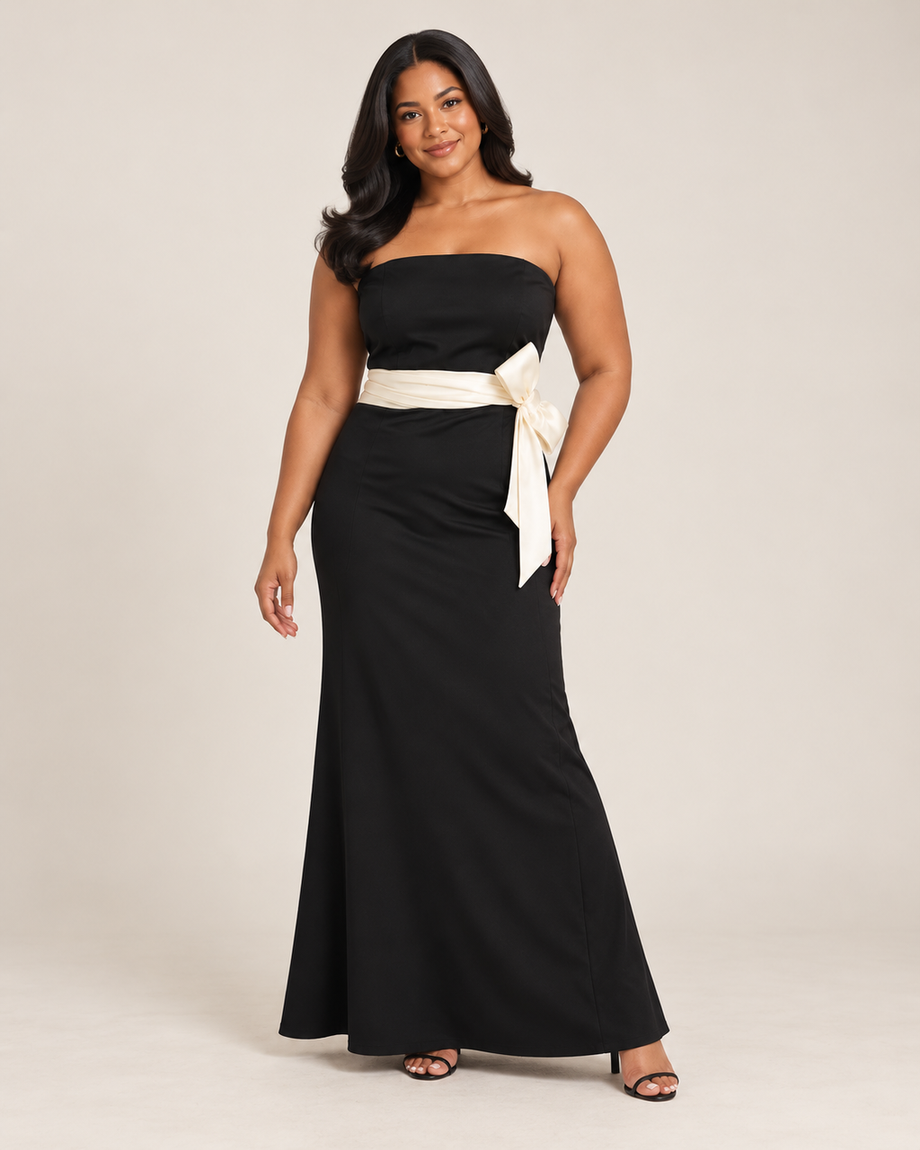 Vestido largo strapless negro con lazo marfil para mujer, marca Alexia II, talla 14, foto 2