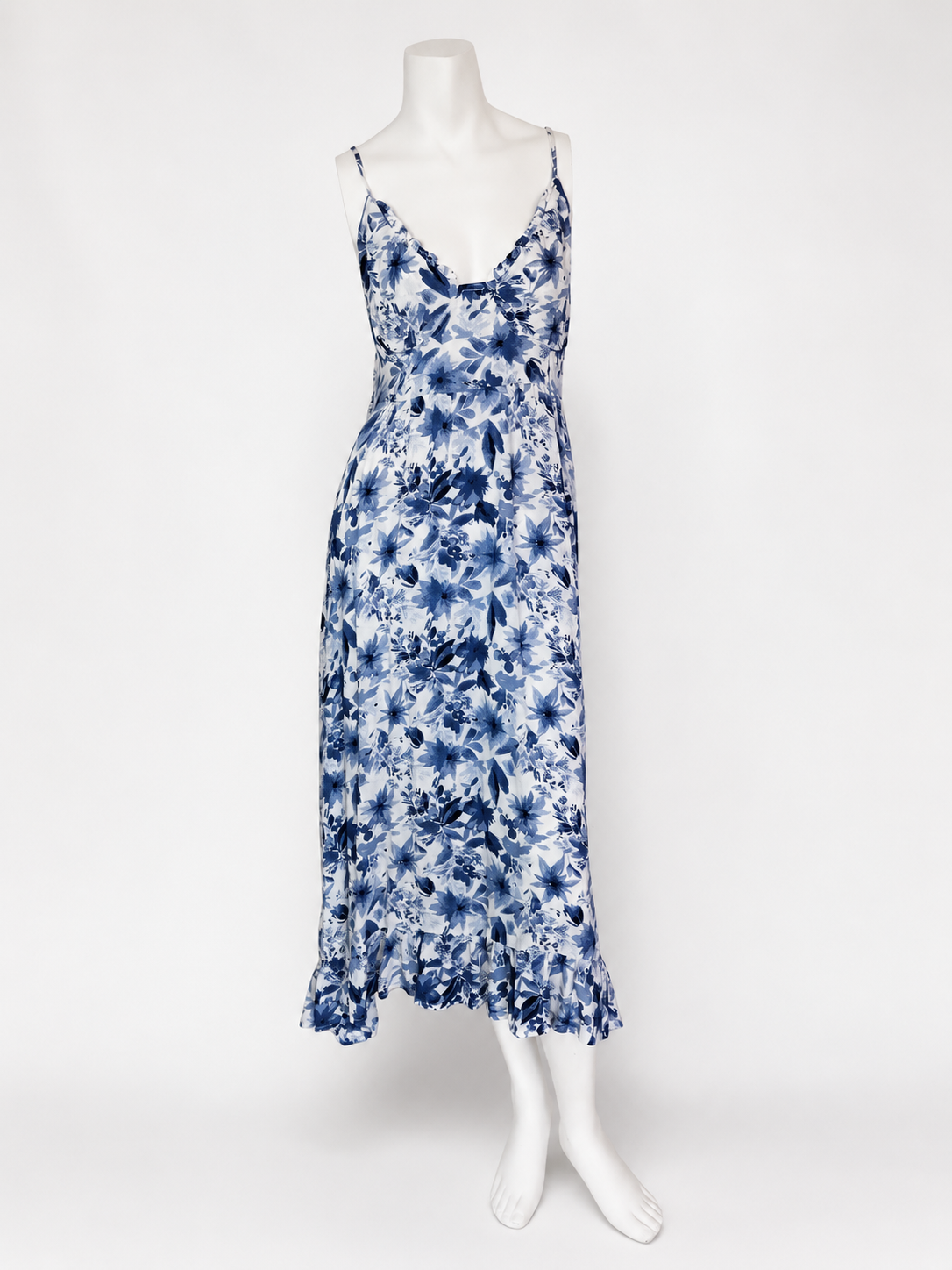 VESTIDO MIDI FLORAL AZUL Y BLANCO | SPLA | TALLA S