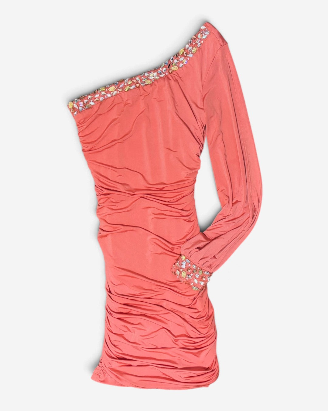 Vestido corto coral de un hombro con cristales para mujer, marca Jodi Kristopher, talla XS, foto 2