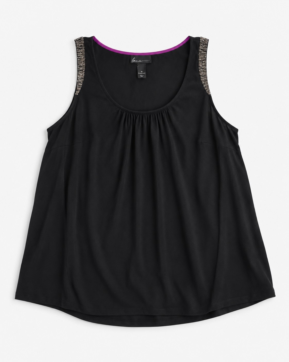 BLUSA NEGRA SIN MANGAS CON DETALLE DE MOSTACILLAS PARA MUJER | LANE BRYANT | TALLA 18 (1XL)