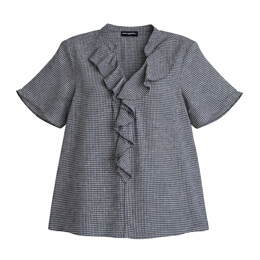 BLUSA HOUNDSTOOTH CON VOLANTES FRONTALES | KARL LAGERFELD | TALLA XL