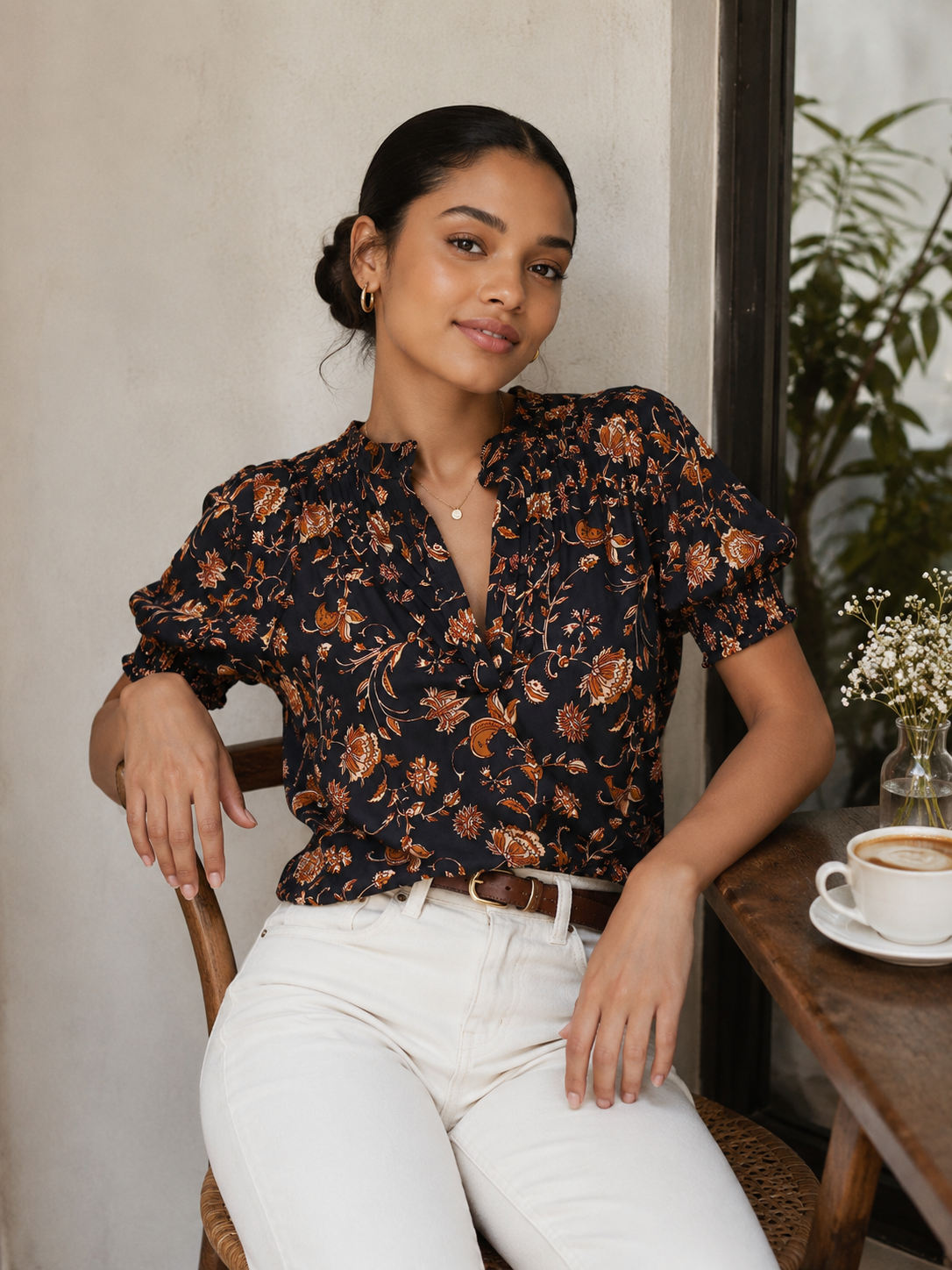 BLUSA NEGRA FLORAL DE ALGODÓN ORGÁNICO | SAISON DE LA FLEUR | TALLA XS