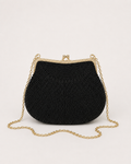 Cartera vintage negra con pedrería y cadena dorada para mujer