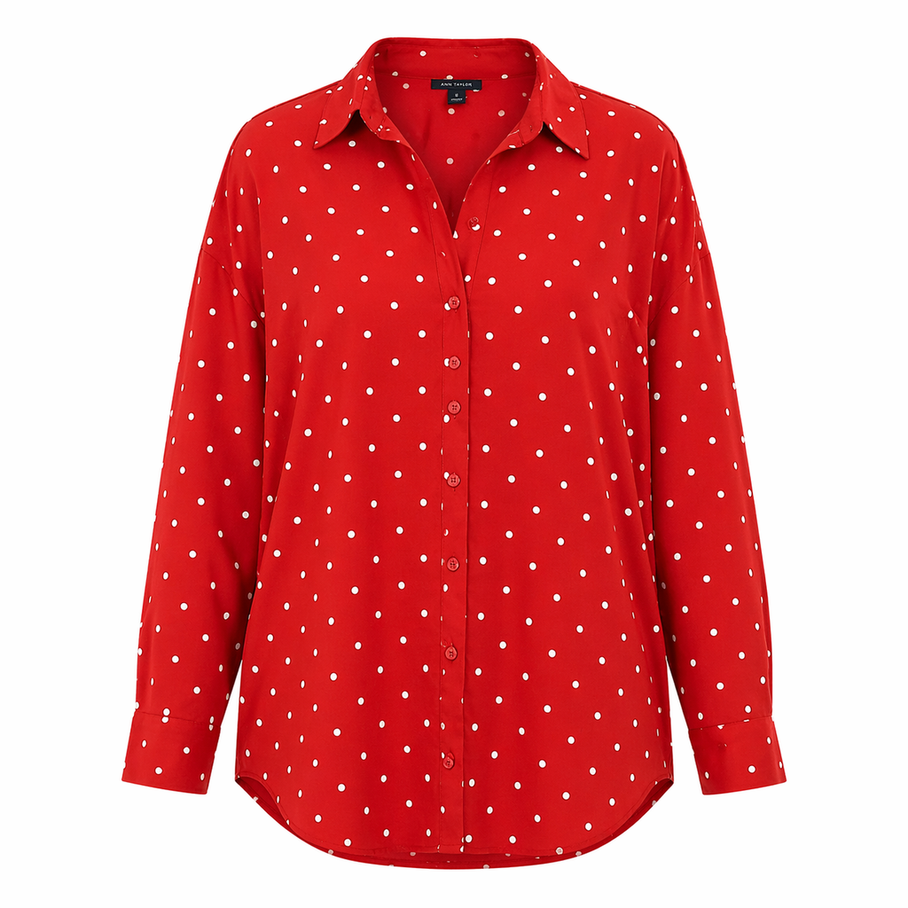 CAMISA MANGA LARGA ROJA CON LUNARES BLANCOS | ANN TAYLOR | TALLA S