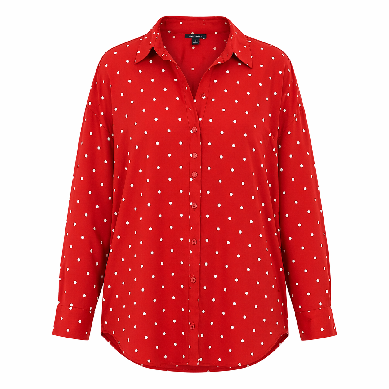 CAMISA MANGA LARGA ROJA CON LUNARES BLANCOS | ANN TAYLOR | TALLA S