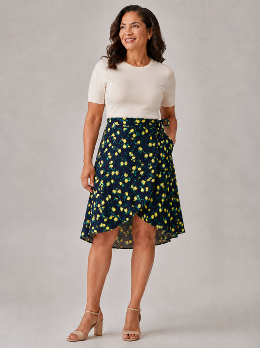 FALDA CRUZADA CON ESTAMPADO DE LIMONES | BANANA REPUBLIC | TALLA 12