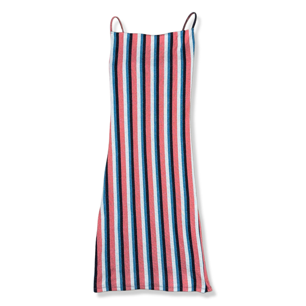 Vestido largo de rayas con brillo para mujer Mimi Chica talla L, ropa de segunda mano en República Dominicana