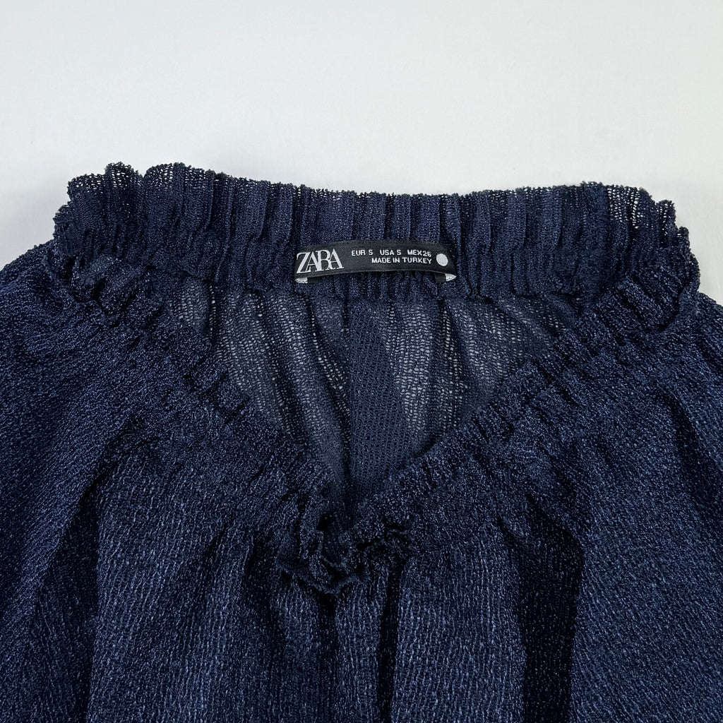 Blusa azul marino con mangas globo para mujer Zara talla S, foto 6
