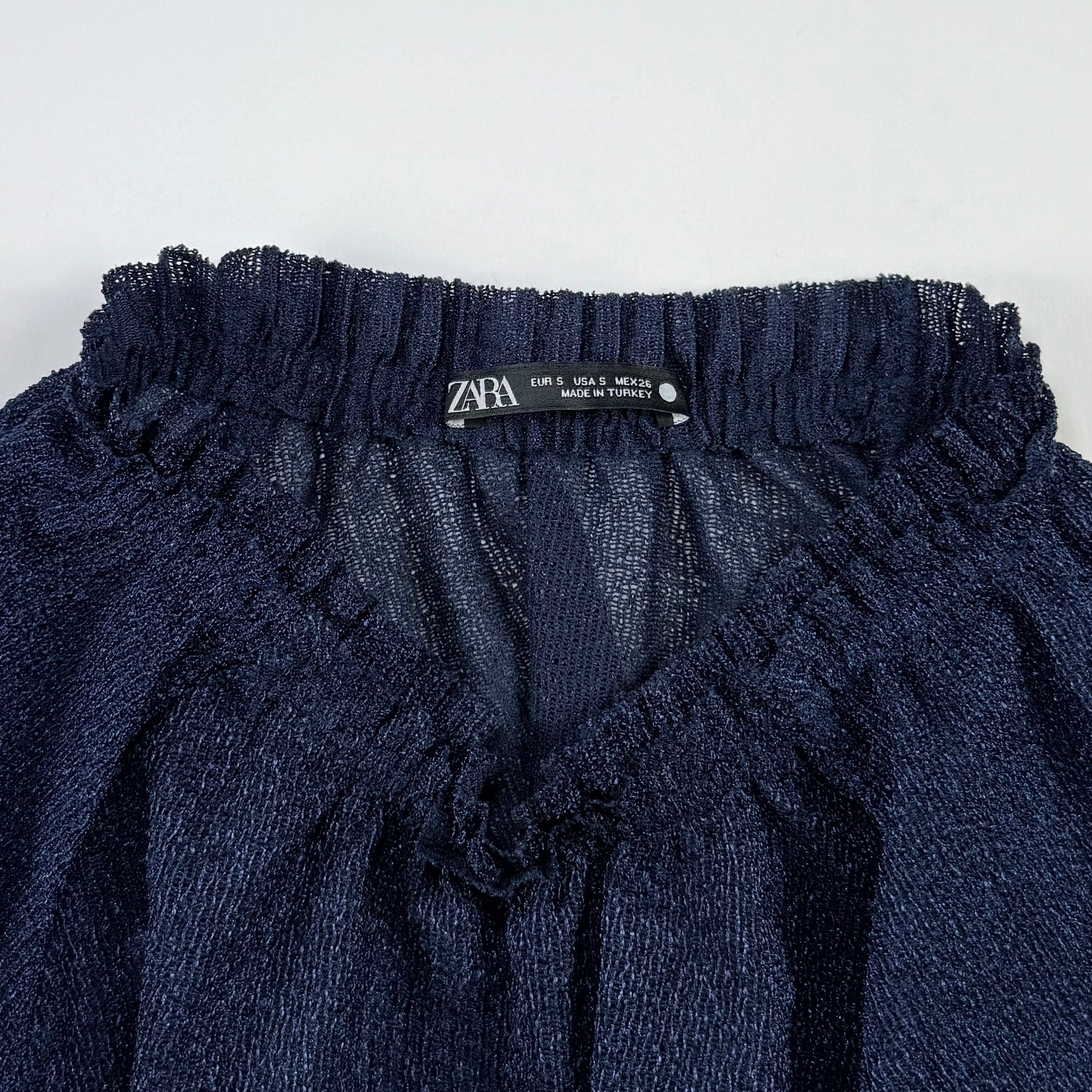 Blusa azul marino con mangas globo para mujer Zara talla S, foto 6