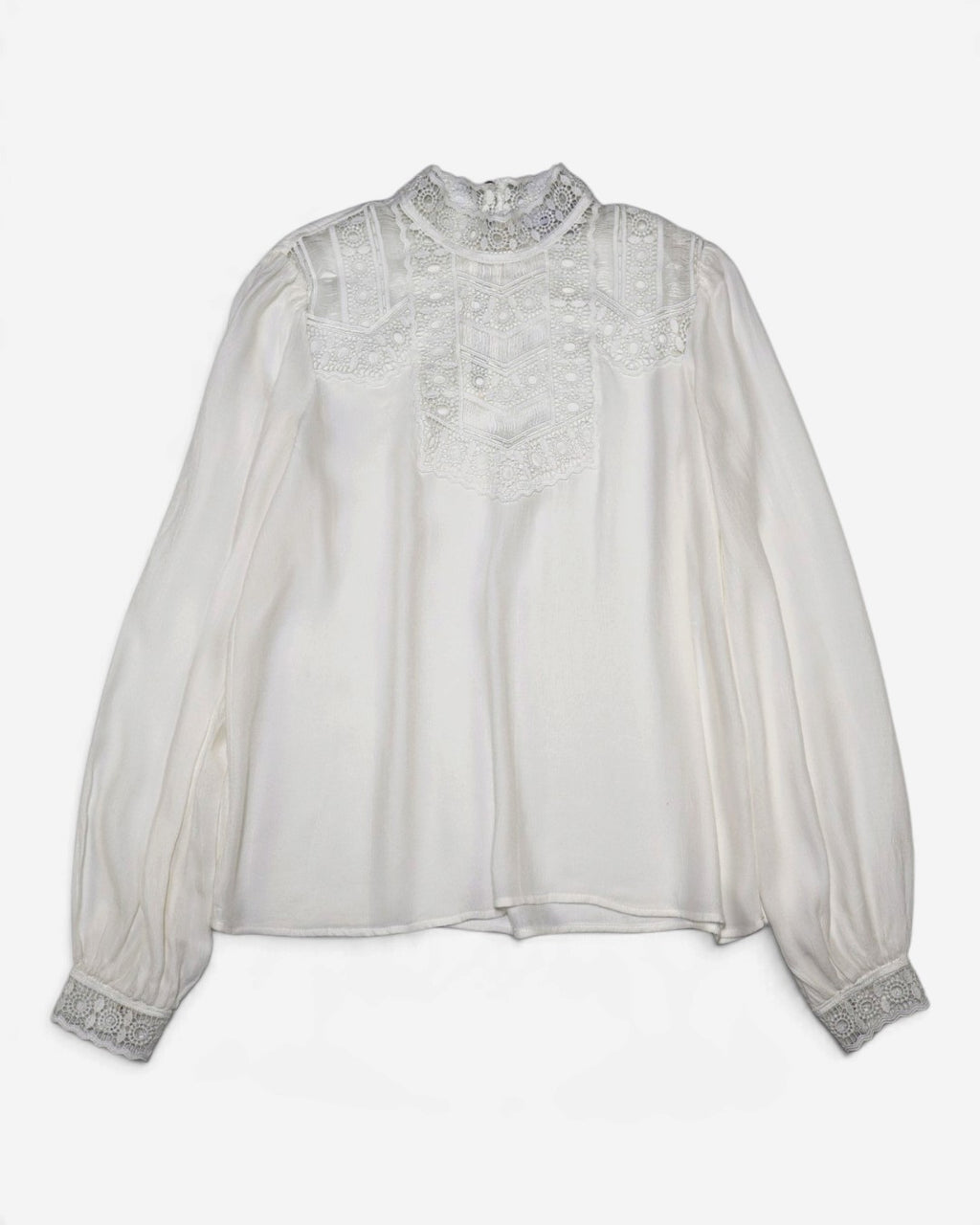 Blusa blanca de encaje con cuello alto para mujer Reserved talla S, foto 2