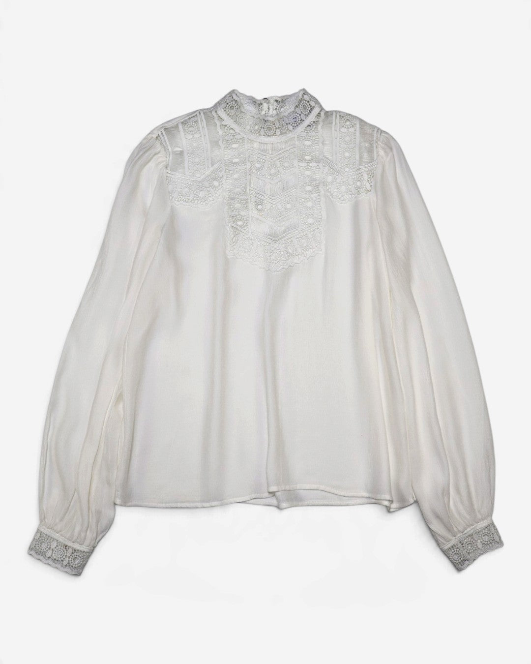 Blusa blanca de encaje con cuello alto para mujer Reserved talla S, foto 2