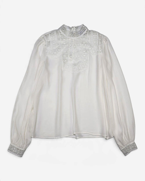 Blusa blanca de encaje con cuello alto para mujer Reserved talla S, foto 2