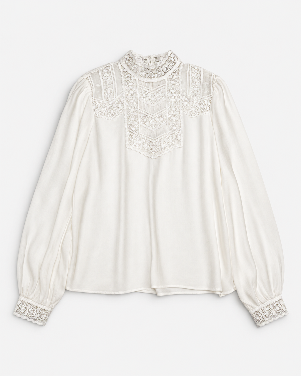 Blusa blanca de encaje con cuello alto para mujer Reserved talla S, ropa de segunda mano en República Dominicana