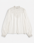 Blusa blanca de encaje con cuello alto para mujer Reserved talla S, ropa de segunda mano en República Dominicana