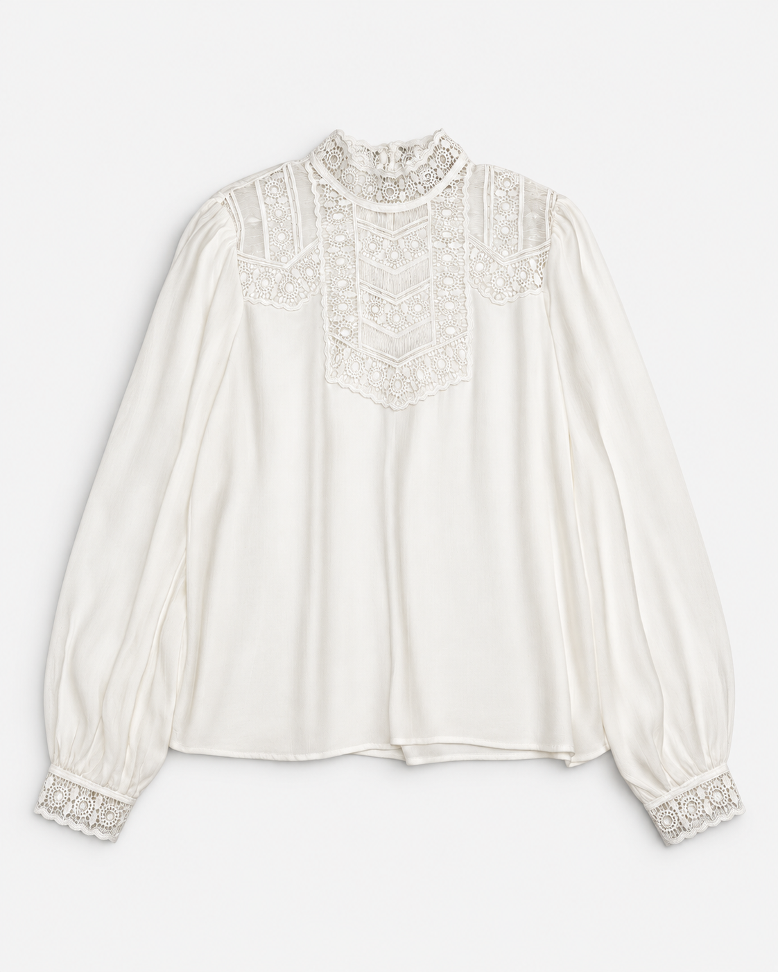 Blusa blanca de encaje con cuello alto para mujer Reserved talla S, ropa de segunda mano en República Dominicana