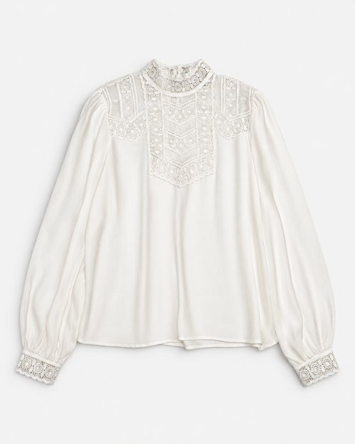 Blusa blanca de encaje con cuello alto para mujer Reserved talla S, ropa de segunda mano en República Dominicana