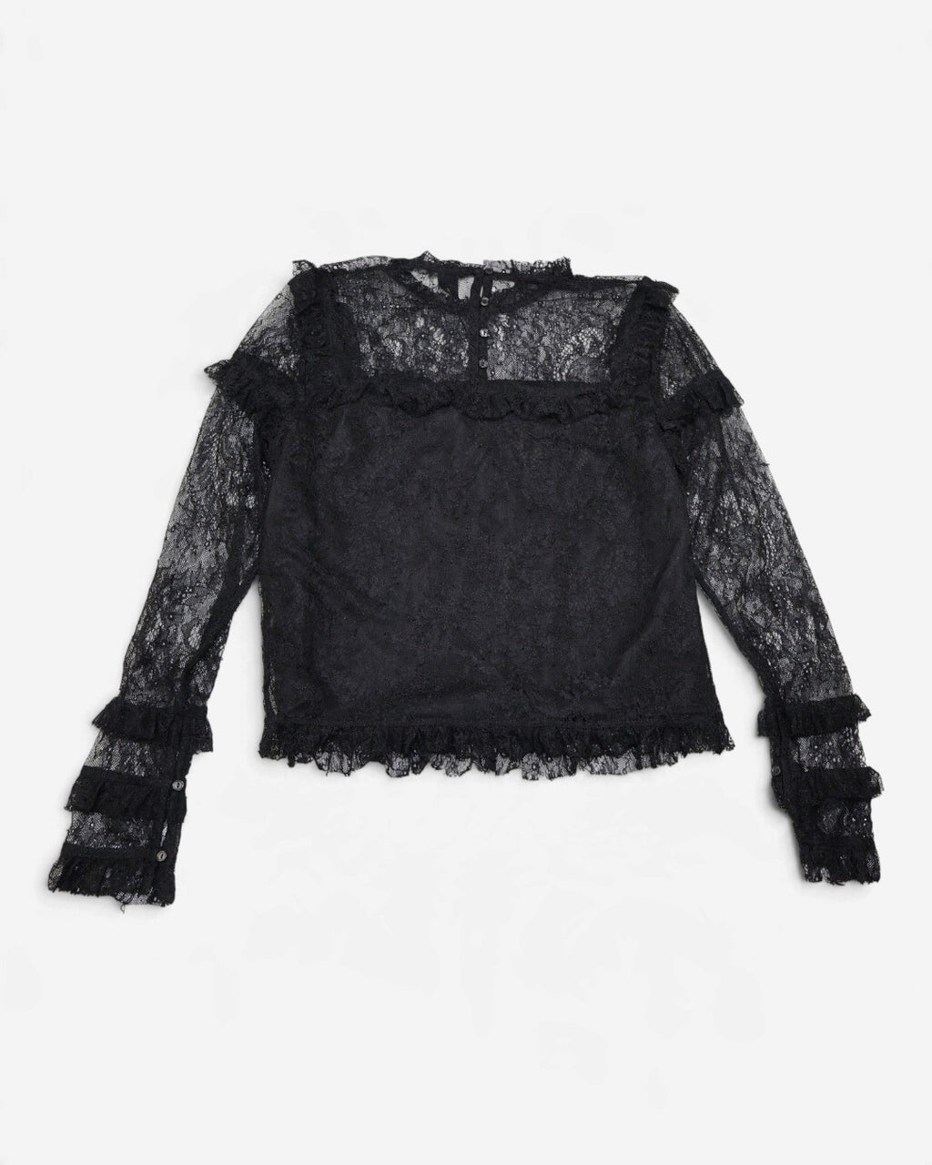 Blusa negra de encaje con volantes para mujer Forever 21 talla S, foto 2
