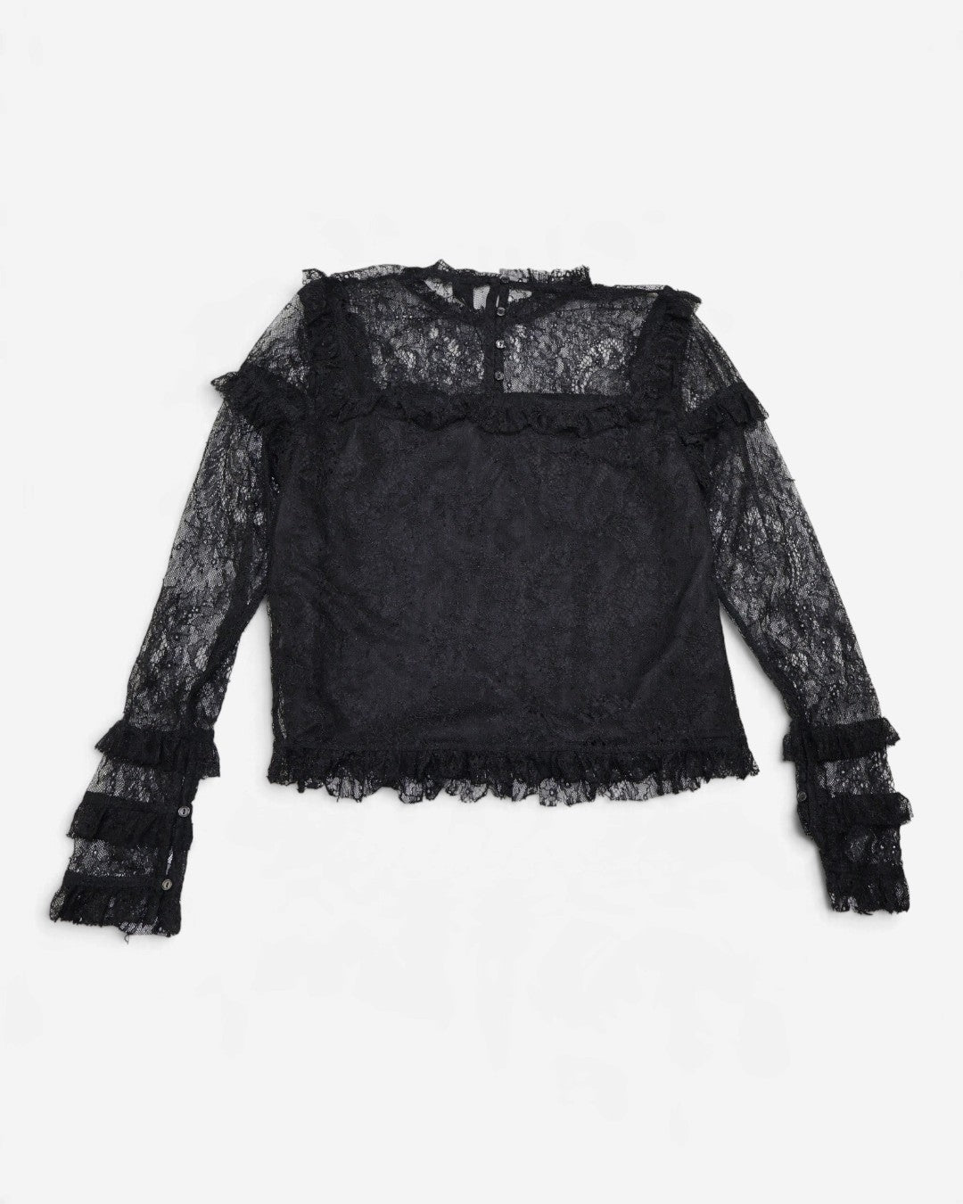 Blusa negra de encaje con volantes para mujer Forever 21 talla S, foto 2