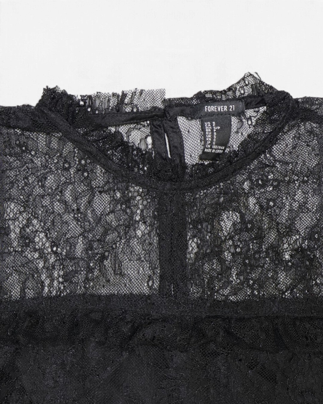 Blusa negra de encaje con volantes para mujer Forever 21 talla S, foto 3