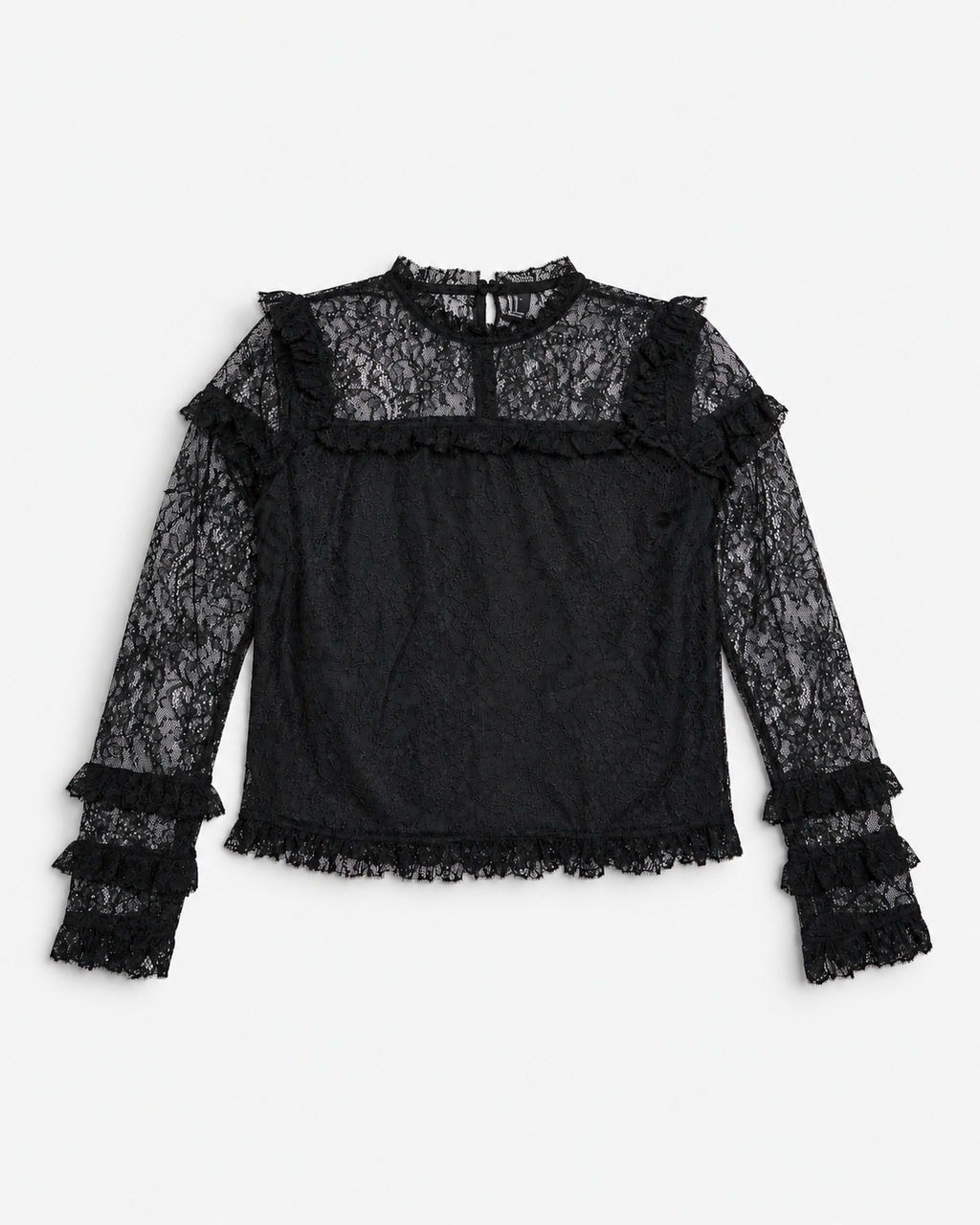 Blusa negra de encaje con volantes para mujer Forever 21 talla S, ropa de segunda mano en República Dominicana