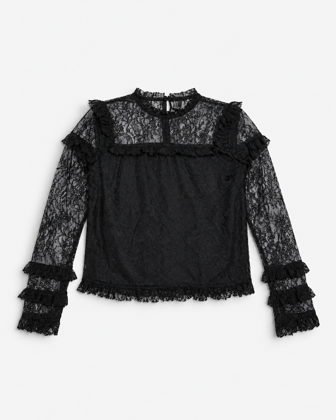 Blusa negra de encaje con volantes para mujer Forever 21 talla S, ropa de segunda mano en República Dominicana