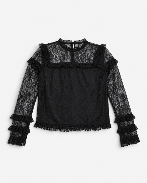 Blusa negra de encaje con volantes para mujer Forever 21 talla S, ropa de segunda mano en República Dominicana