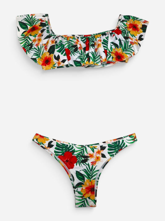 TRAJE DE BAÑO DE DOS PIEZAS CON ESTAMPADO TROPICAL | CABANA DEL SOL | TALLA S