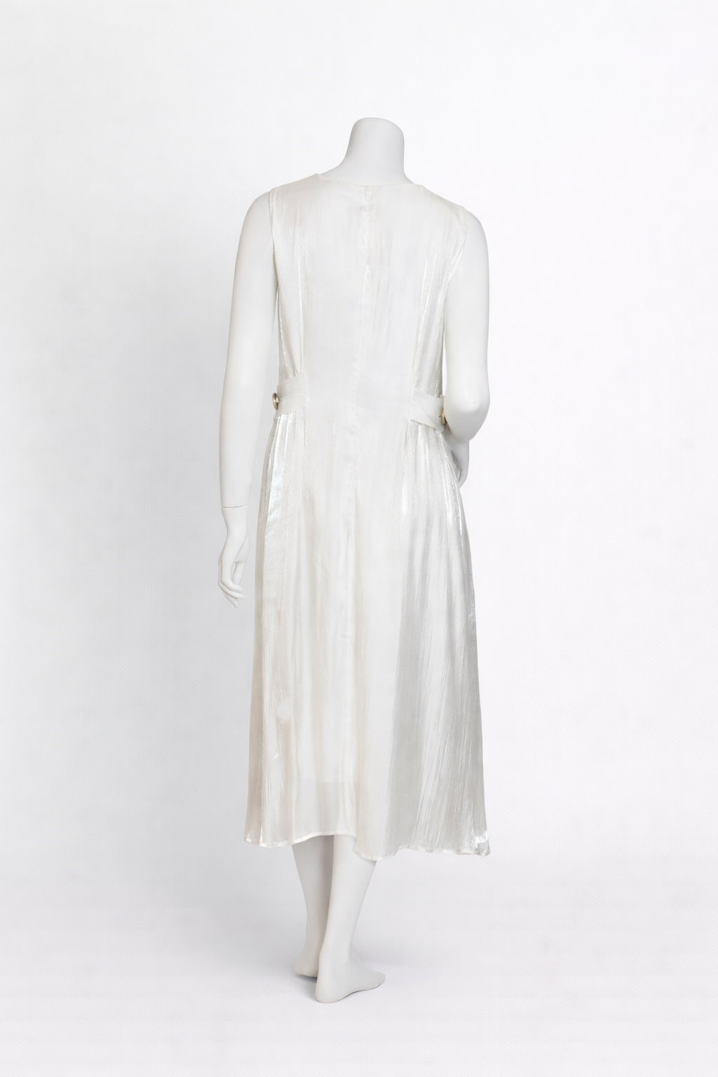 VESTIDO MIDI BLANCO SATINADO CON BOTONES LATERALES | TALLA L