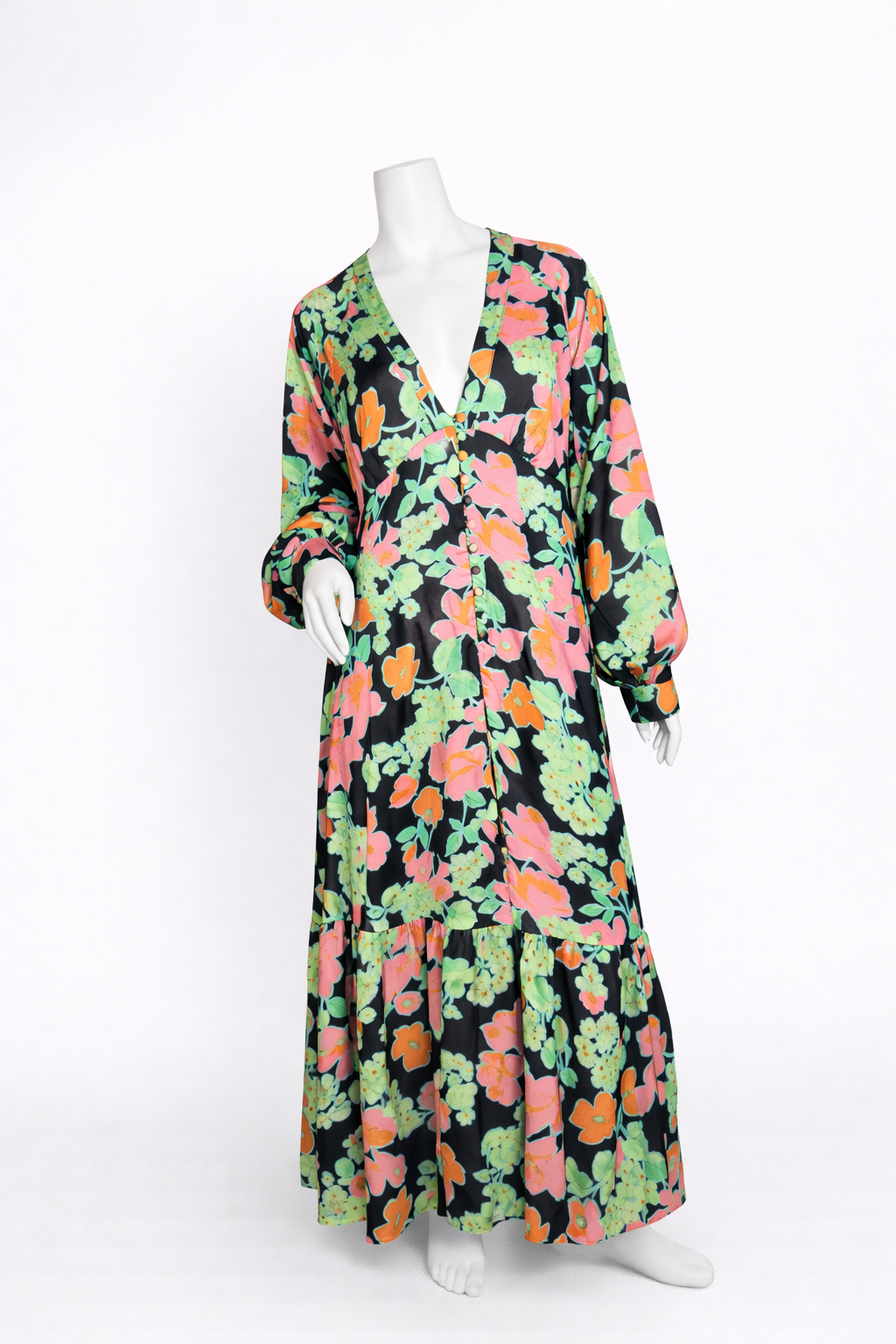 NUEVO CON ETIQUETA | VESTIDO MIDI FLORAL SATINADO MANGA LARGA | ASOS DESIGN | TALLA 6 (M)