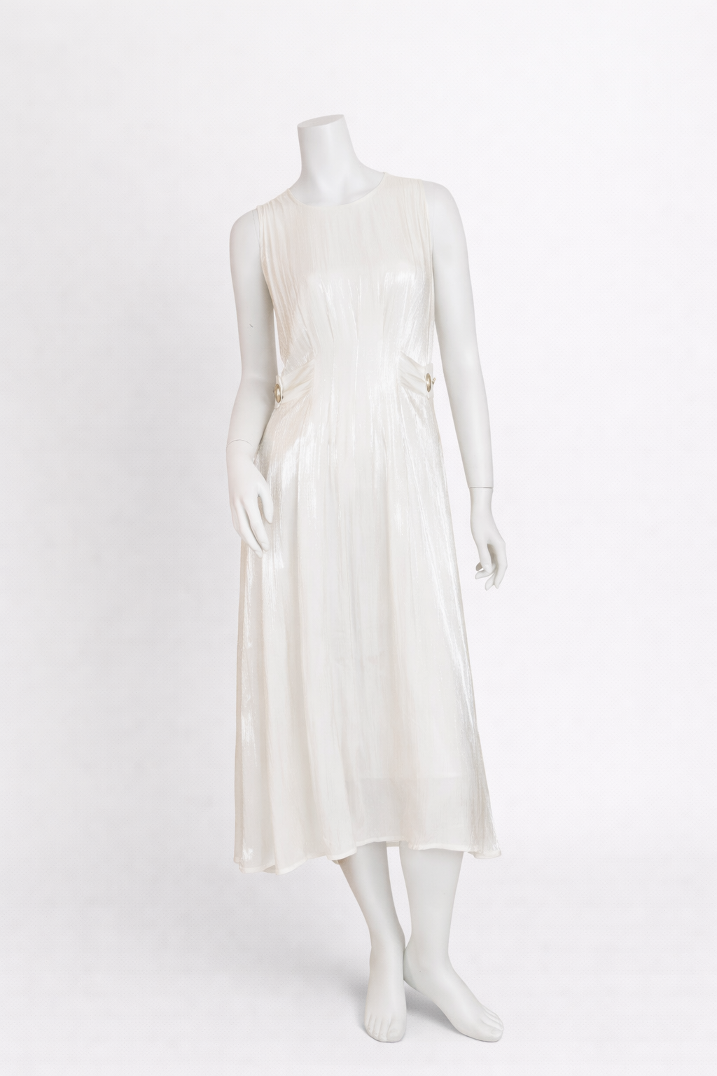 VESTIDO MIDI BLANCO SATINADO CON BOTONES LATERALES | TALLA L